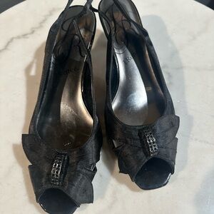 J.Renee Black Peep-Toe Slingback Heels